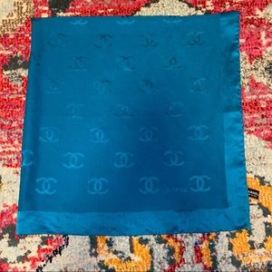 Authentic Chanel Turquoise/Blue Logo Scarf